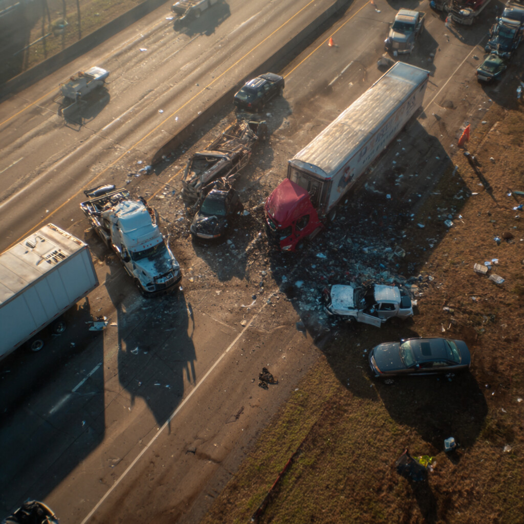 Multi-car pileup accident on a highway in mississippi illustrating a case handled by Maloney-Lyons Personal Injury & Car Accident Lawyers