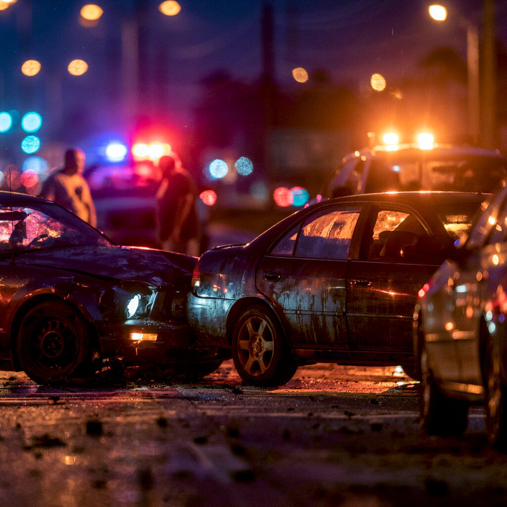 Two cars crashed on a highway at night in Biloxi, Mississippi