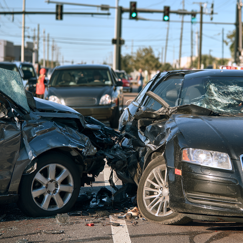 Two crashed cars at an intersection in Biloxi, Mississippi related to a diminished value claim