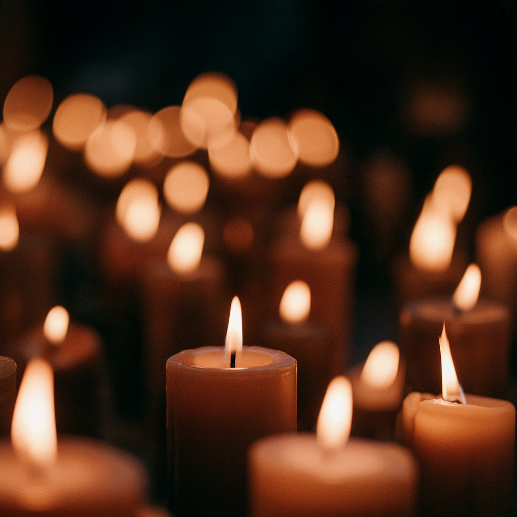 Burning candles in a dark room illustrating death benefits after the loss of a loved one in Mississippi